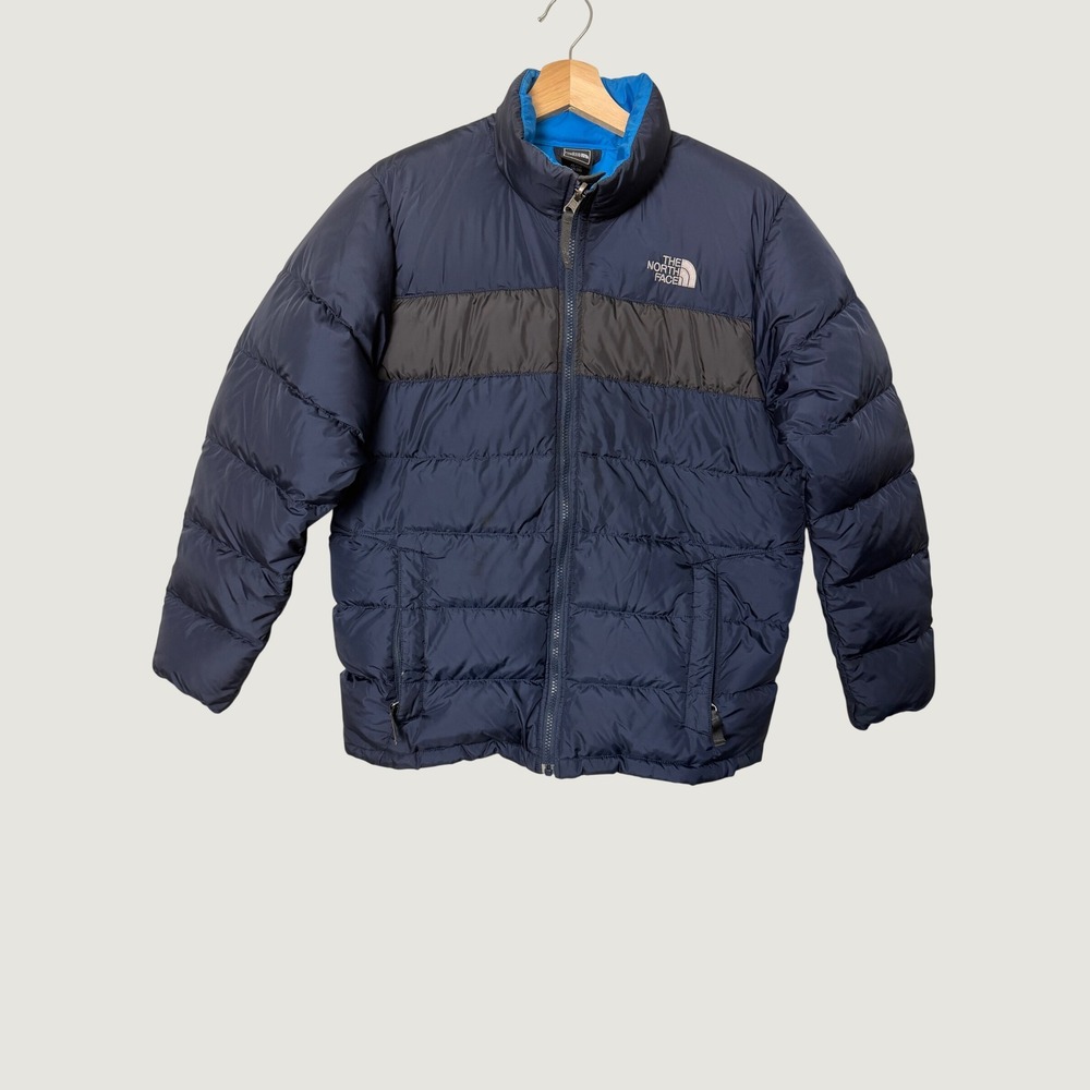 The North Face Boys Puffer Jacket Navy Blue Grey Full‎ Zip Insulated XL 18/20